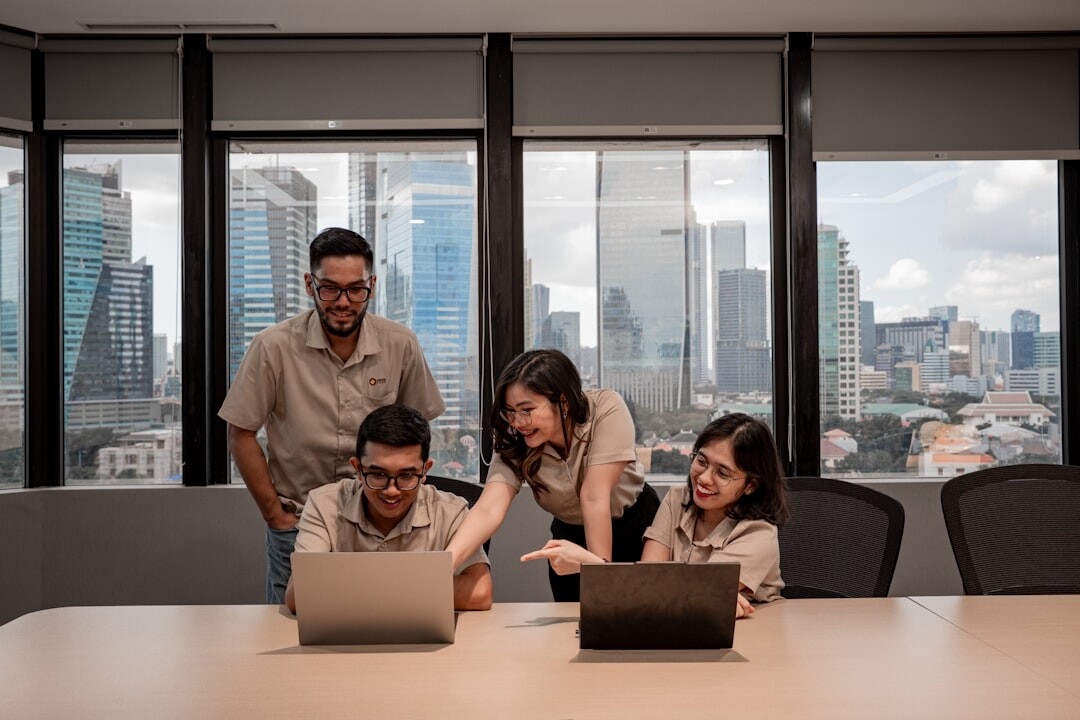 Journalists reviewing an evidence board in a meeting room